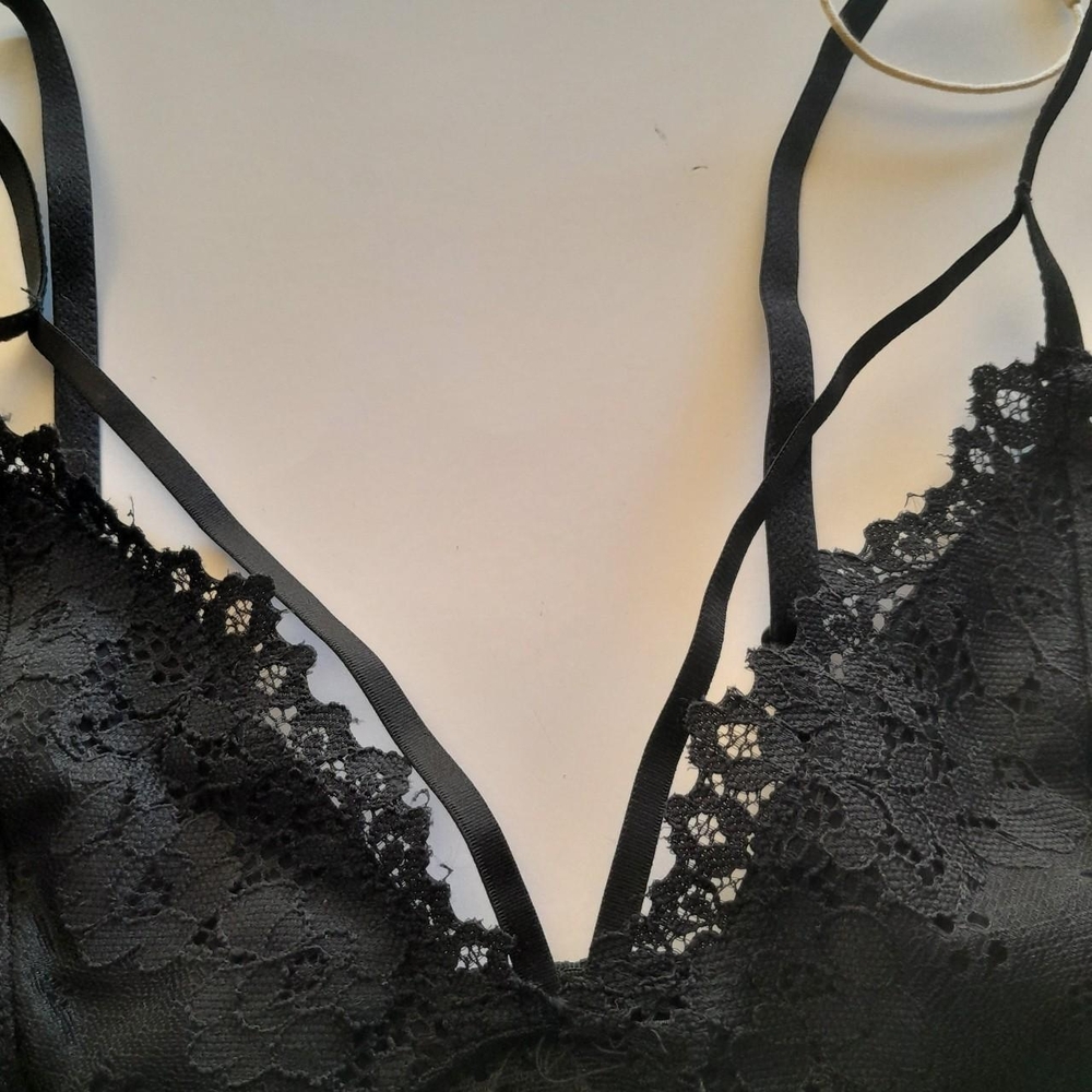 Floral Lace Strappy Caged Bralette Black Sheer Longline Crop Bra Size S - Picture 6 of 8